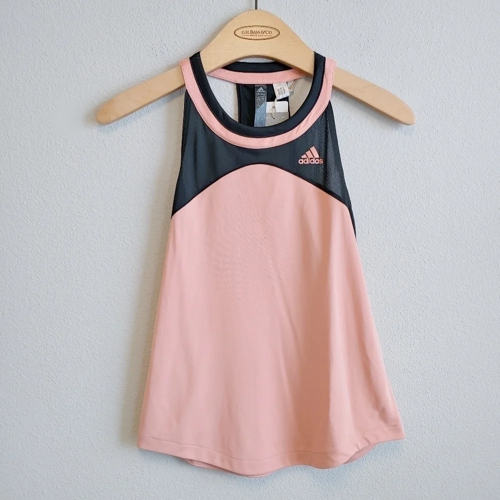 Adidas Girls Peach and Black Primegreen Aeroready Racerback Club Tank Top Sz S